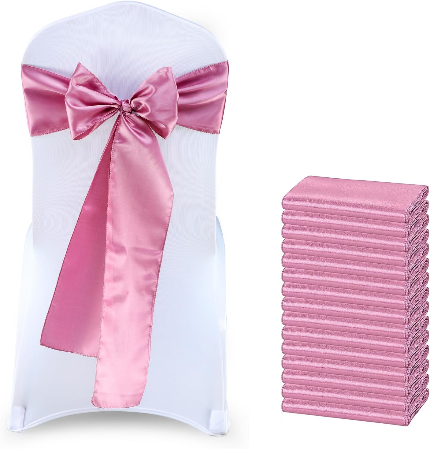 MDS® Pack of 25 Satin Chair Sashes for Weddings and Events Decor, Reusable Chair Bows for Banquet Chairs, Reception, Bridal Shower, Baby Shower, Birthday Party & Holiday Celebrations - Dusty Pink