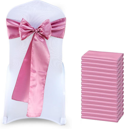MDS® Pack of 25 Satin Chair Sashes for Weddings and Events Decor, Reusable Chair Bows for Banquet Chairs, Reception, Bridal Shower, Baby Shower, Birthday Party & Holiday Celebrations - Dusty Pink