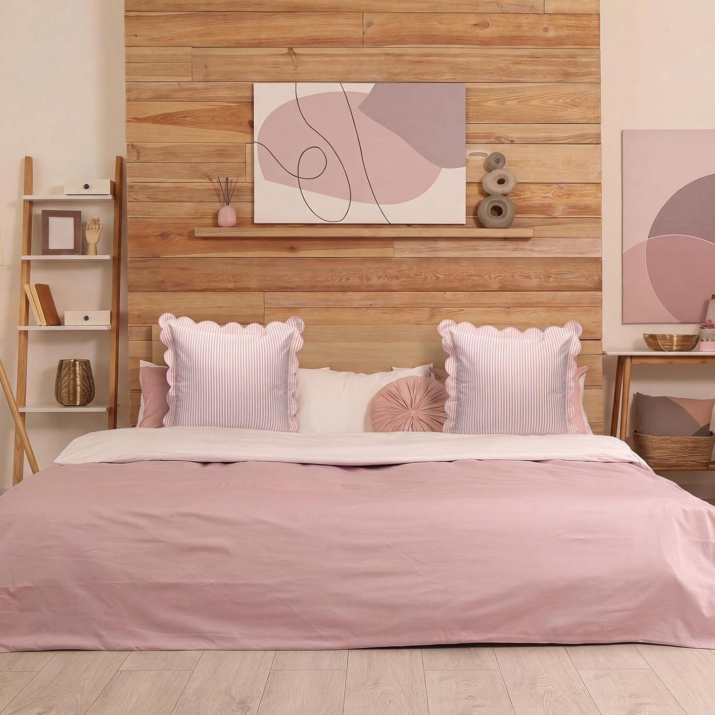 Newwiee 2 Pack Scalloped Pillow Cover 20 x 20 Inch Pink Stripe Throw Pillow Cover Cotton Decorative Pillowcase for Women Men Couch Living Room Cushion Indoor Outdoor Decoration