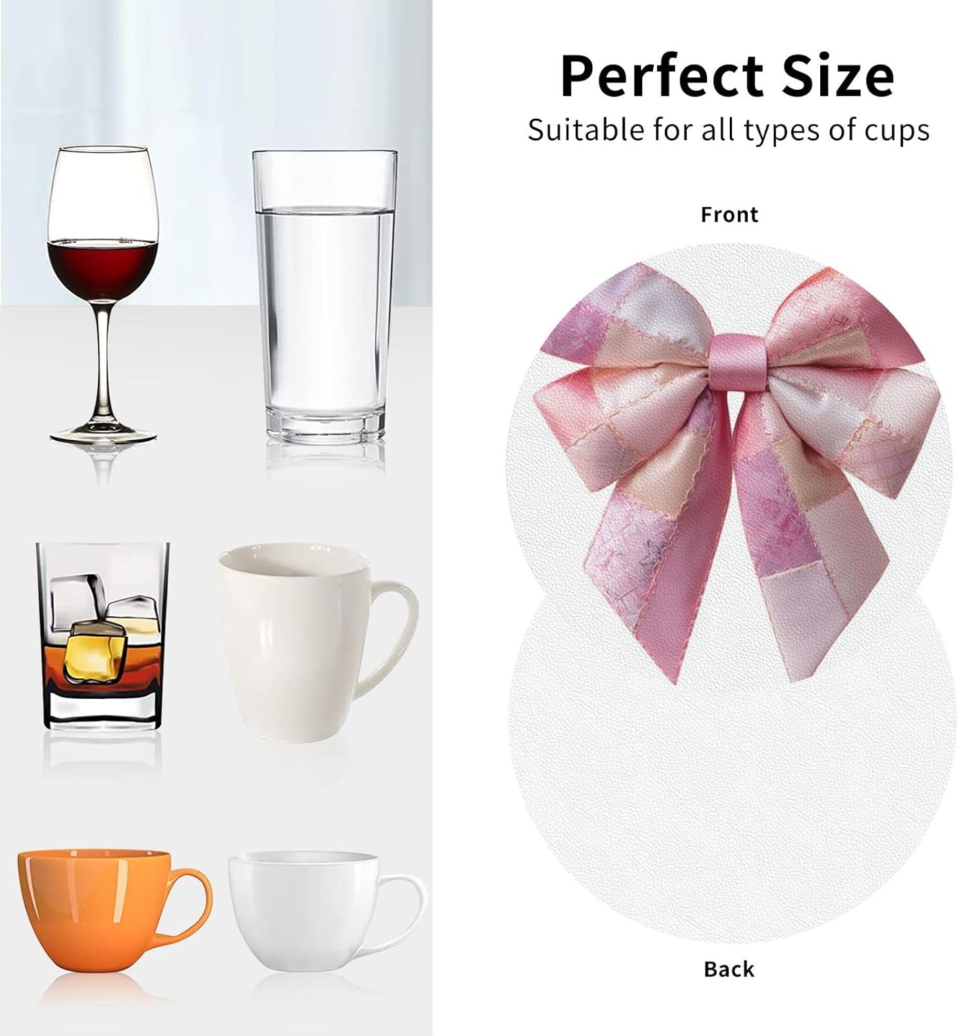 Light Pink Bow Balloon Patchwork Embroidery Drinks Coasters Set of 4 Leather Drink Coasters for Tabletop Protection Heat Resistant Bar Cup Mat Pad