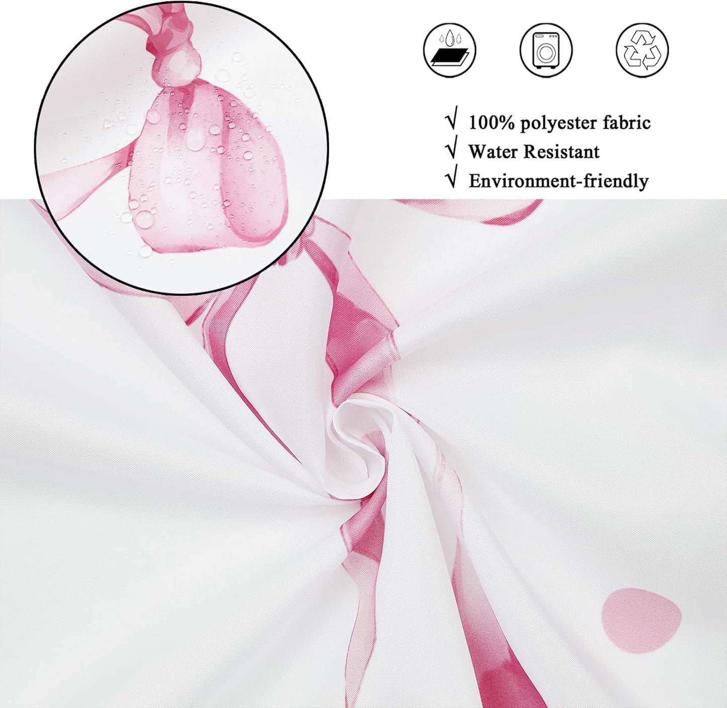 Pink Bow Shower Curtain, Pink and White Modern Aesthetic Bowknot with Polka Dot Cute Girly Bathroom Curtain Waterproof Fabric Machine Washable with Hooks, 72" Wx72 L