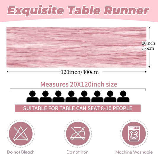 6 Pack Light Pink Cheesecloth Table Runner 20 x 120 Inch Gauze Table Runner Fabric Semi Sheer Cheese Cloth Table Decor Bulk for Rustic Romantic Wedding Baby Shower Party Table Decoration