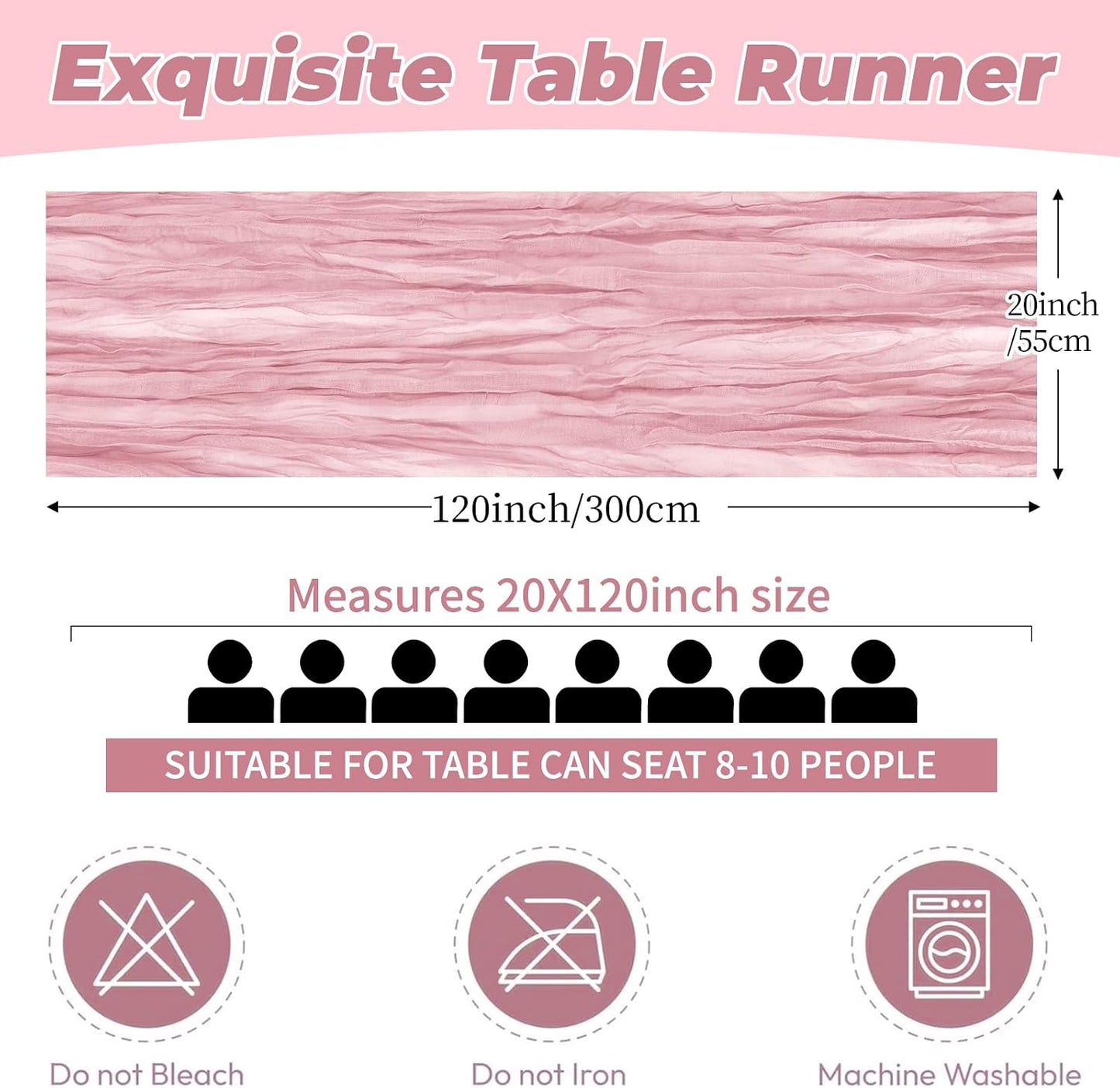 12 Pack Light Pink Cheesecloth Table Runner 20 x 120 Inch Gauze Table Runner Fabric Semi Sheer Cheese Cloth Table Decor Bulk for Rustic Romantic Wedding Baby Shower Party Table Decoration