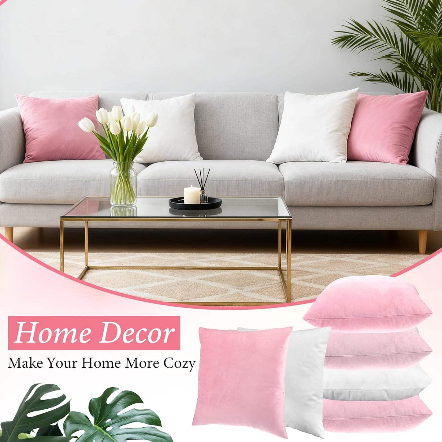 Pink Series Throw Pillow Covers 6 Pcs 18" x 18" Decorative Pillow Covers for Couch Soft Velvet Square Pillows Cover for Sofa Bedroom Patio Balcony Picnic Coquette Party Decor Accessories, No Inserts