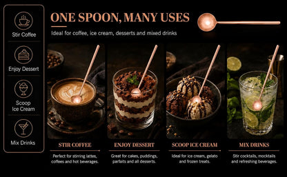 Spoons set 6pcs stainless steel rose gold spoon, use for coffee mixing, tea, dessert cake ice cream spoon, ice tea, espresso, cocktail mixing spoon, home dinner, set of 6, 6.7-inch