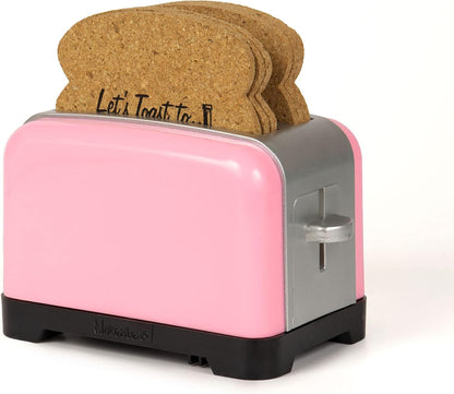 Toaster Coaster, Set of 6 Cork Coasters Round and Surface Protector for Drink, Coffee, Tea, Beer, Wine at Home or Bar, Novelty Gift Idea (Pink)