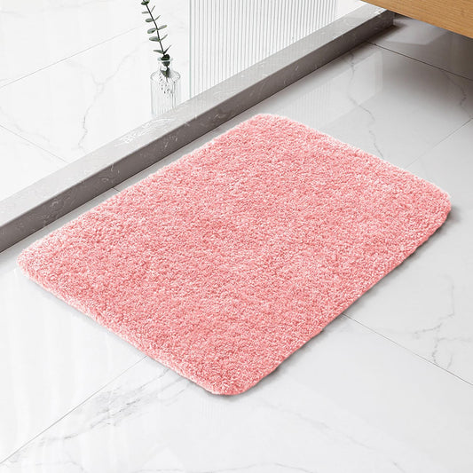 Pink Bathroom Rugs 17"x24" - High-Density Microfiber Bath Mat, Fluffy Non Slip Absorbent and Washable Bathroom Mat - Ideal for Small Spaces, Vanity, Toilet, or Pet Mat
