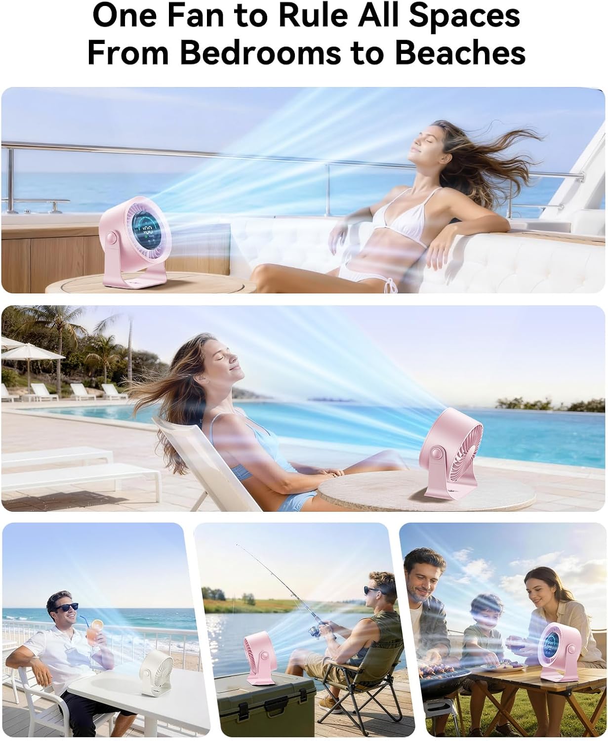 DIGIX Rechargeable USB Desk Fan for Bedroom, 100 Speeds, 360° Rotation, Wall Mounted Design Small Portable Table Fan with LED Display, Quiet Personal Desktop Cooling Fans for Home Office (Pink)