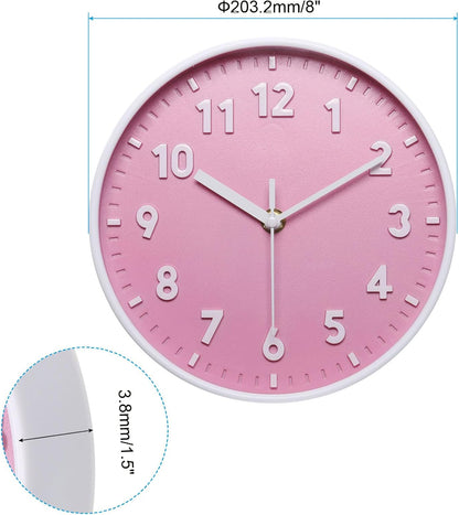 PATIKIL 8 Inch Wall Clock, 3D Number Quartz Battery Operated Silent Non-Ticking Round Wall Clocks for Office Bedroom Decorative, Pink