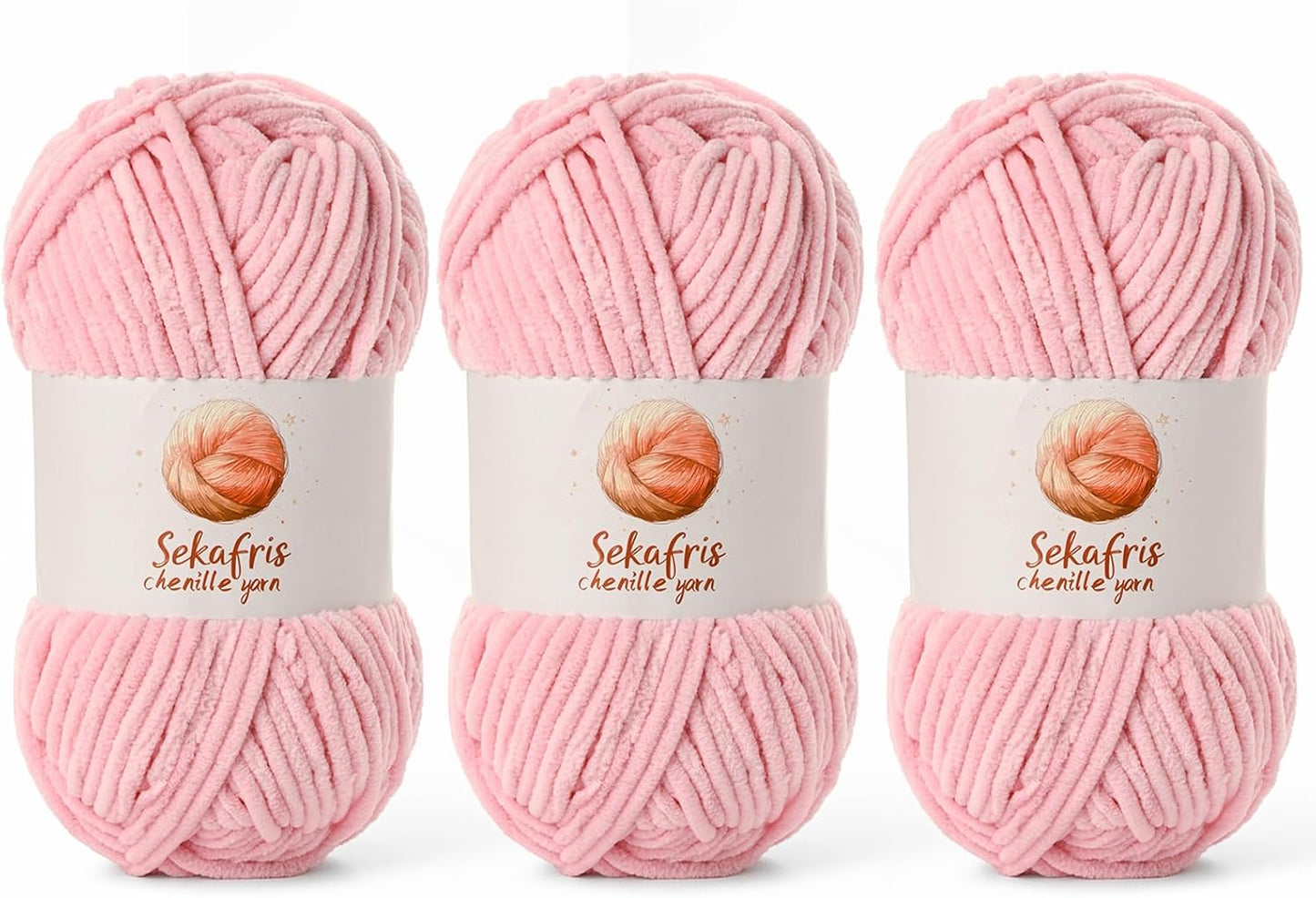 3 Pack Peach Pink Chunky Chenille Yarn for Crocheting, Bulky Velvet Yarn for Crochet, Blanket Yarns for Crocheting Soft, 393yds /10.5oz Fluffy Amigurumi Crochet Yarn