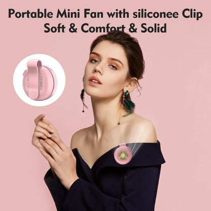 Portable Silent Mini Bladeless Electric Fan,Small fan Clip on for Shirt & Waist,2026 New Mini Bladeless Fan Clip On,Adjustable 3-Speed For Outdoor & Travel & Office,Gift (pink with display)