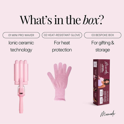 Mermade PRO Hair Waver 1" - 3 Barrel Curling Iron 1 Inch, Ceramic Barrel Waver Tool for Thick, Thin, Long, or Short Hair - 1", Pink with Glove