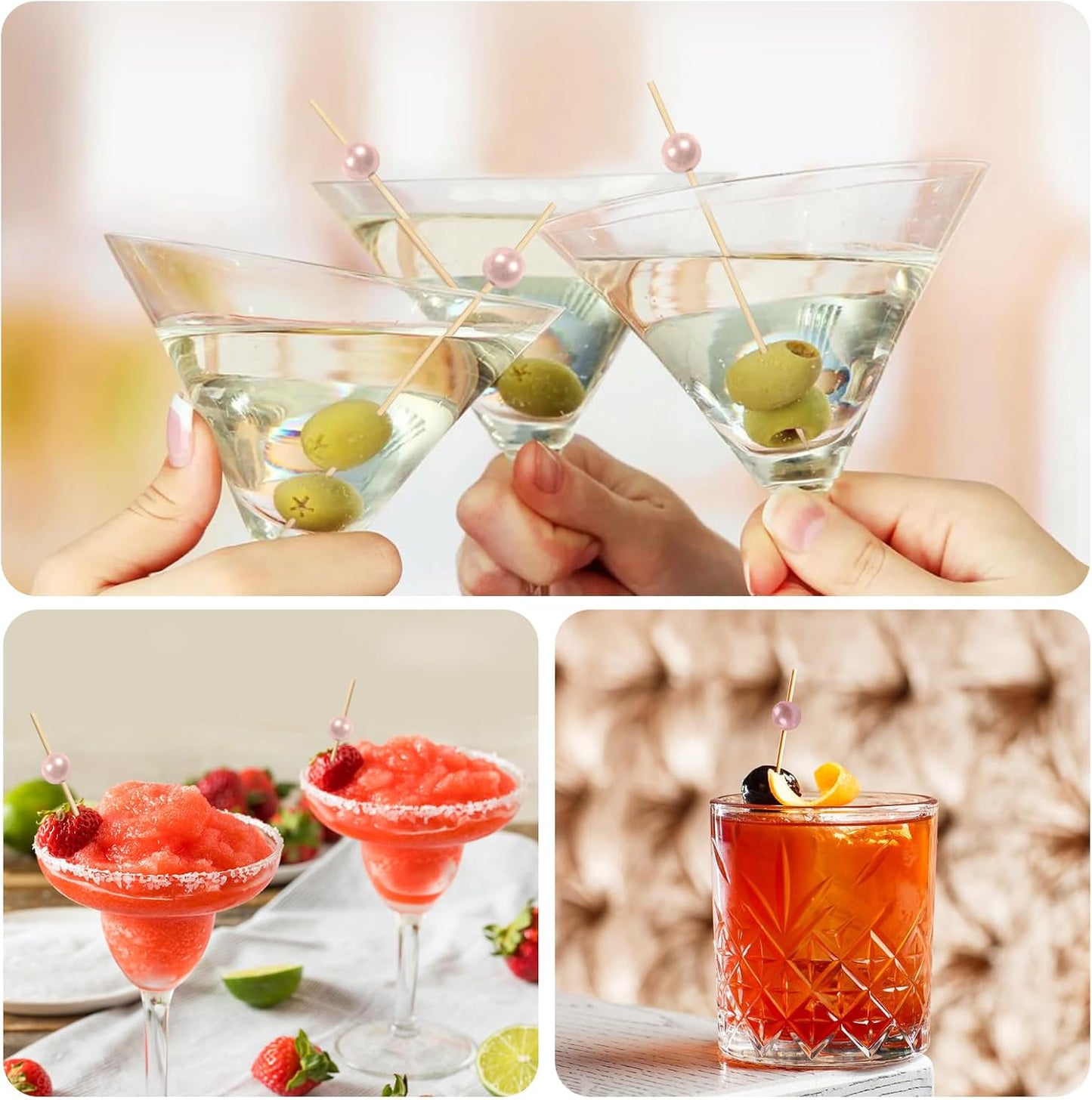 Toothpicks for Appetizers, Fancy Cocktail Picks for Appetizers, Pink Bamboo Cocktail Toothpicks for Drinks, 4.7inch Appetizer Skewers for Party Decoration 100 Counts