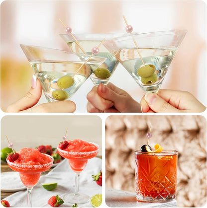 Toothpicks for Appetizers, Fancy Cocktail Picks for Appetizers, Pink Bamboo Cocktail Toothpicks for Drinks, 4.7inch Appetizer Skewers for Party Decoration 100 Counts