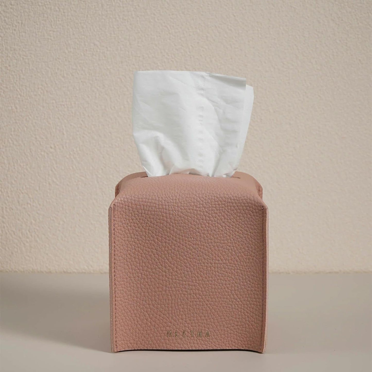 OLETHA Square Tissue Box Cover - Coquette Desk Decor for Room, Home & Office - Tissues Cube Boxes Holder - Pink