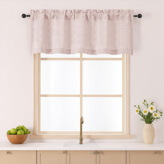 Gwine Blush Pink Valance for Windows 18 Inches Long, Light Filtering Faux Linen Textured Small Window Valance, Modern Short Kitchen Curtain for Bathroom Bedroom Living Room, 52Wx18L inch, 1 Piece