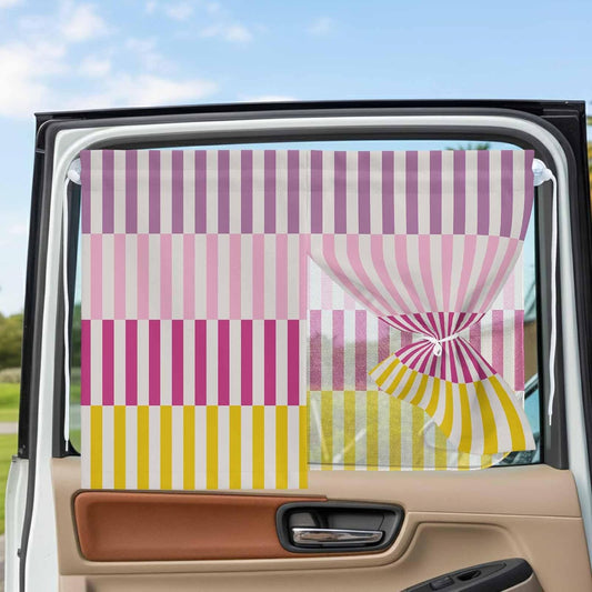 Car Window Shades for Side Windows Stripes Lines Car Sun Shade Curtain 2 PCS Double Layer Privacy Blackout Pink Purple Yellow Striped Magnetic Car Window Curtains with Suction Cup Sun Block Covers