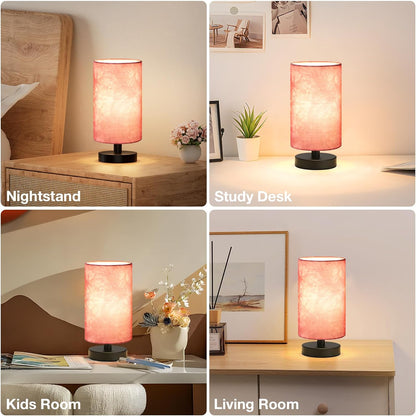 Fenmzee Small Table Lamp for Bedroom - Inline Control, Bedside Lamp with 3000K A15 LED Blub, Easy Assembly (Pink Shade - Black Base, 9" Inline Control)