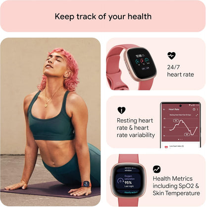 Fitbit Versa 4 Fitness Smartwatch with Daily Readiness - 3-Month Google Health Premium Membership Included - GPS, 24/7 Heart Rate, 40+ Exercise Modes, Sleep Tracking - Pink Sand/Copper Rose