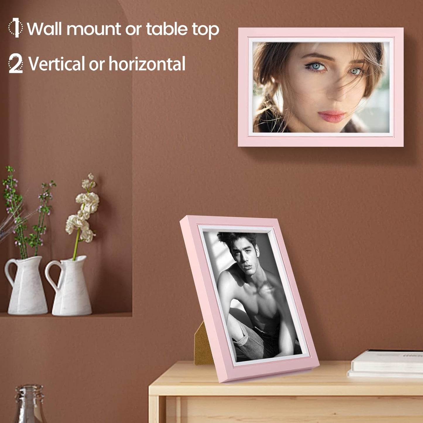 LBECUA 4x6 Picture Frame Set of 4, Pink Picture Frames with HD Plexiglass Display Photo 4x6, Horizontal and Vertical for Wall and Tabletop
