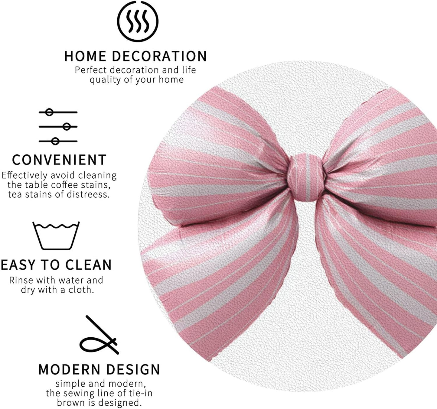 Light Pink Bow Balloon Candy Stripe Pattern Drinks Coasters Set of 4 Leather Drink Coasters for Tabletop Protection Heat Resistant Bar Cup Mat Pad