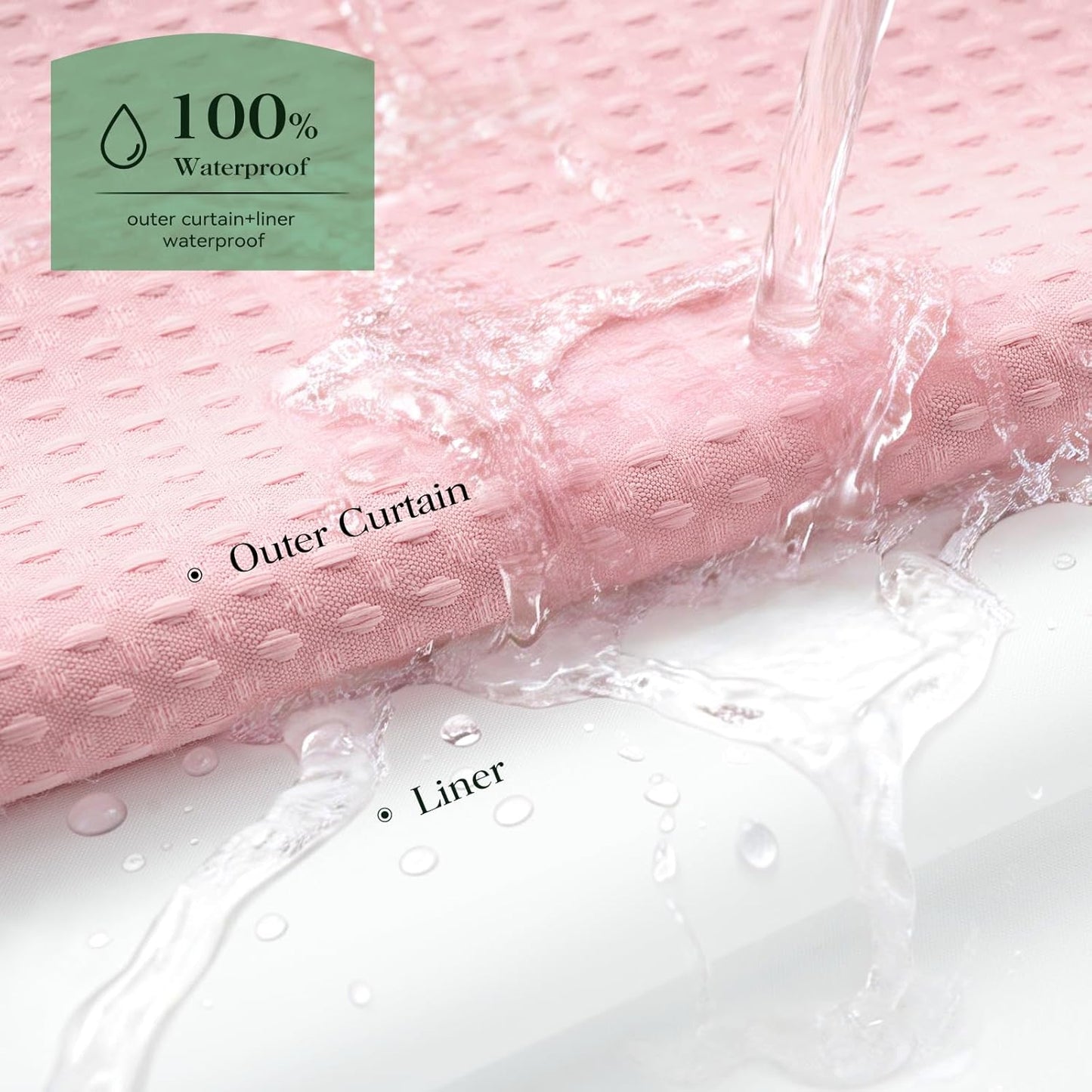 Dynamene Pink Hook Free Shower Curtain & Snap in Fabric Liner with Magnets, Waffle Weave Shower Curtains for Bathroom, Mesh Top Window, Less Time 3 in 1 Shower Curtain and Liner Set, 72" W x 75" L