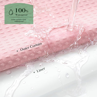 Dynamene Pink Hook Free Shower Curtain & Snap in Fabric Liner with Magnets, Waffle Weave Shower Curtains for Bathroom, Mesh Top Window, Less Time 3 in 1 Shower Curtain and Liner Set, 72" W x 75" L