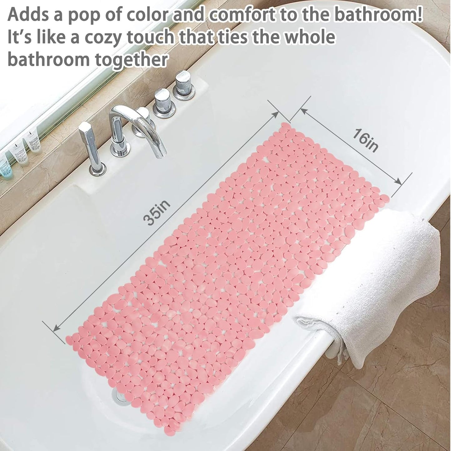 SONGZIMING Pebble Bath Mat for Bathtub to Anti Slip Bathtub Mat in Shower with 16 Inches by 35 Inches (Pink)