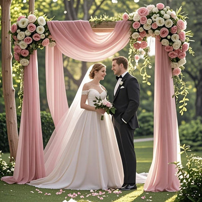 Light Peach Chiffon Fabric 6.7 Yards - Wedding Arch Draping Fabric 29" x 20ft Light Peach Sheer Curtains Wedding Decorations for Ceremony Backdrop