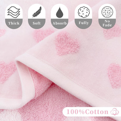 VOOVA & MOVAS Pink Bath Towels 4-Pack, 100% Soft Cotton 26.5" x 54.5" Quick Dry Absorbent Thick Towels with Jacquard Heart Design