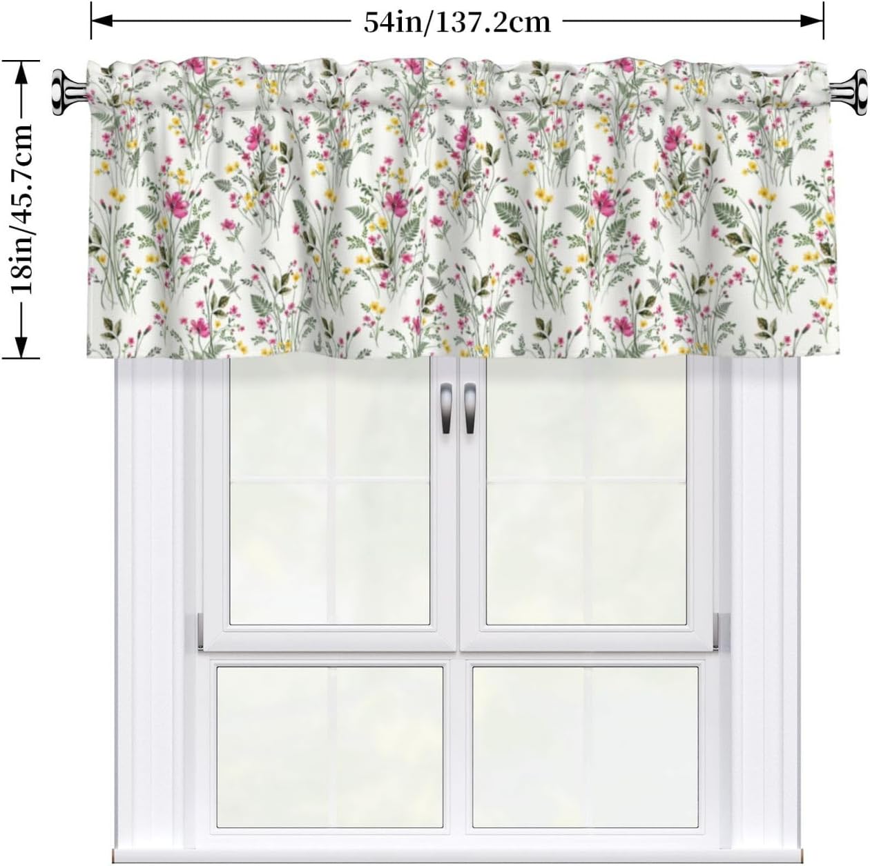Spring Valances for Windows - Pink Yellow Floral Cafe Curtains Green Leaf Short Curtains for Living Room Bathroom Bedroom Basement