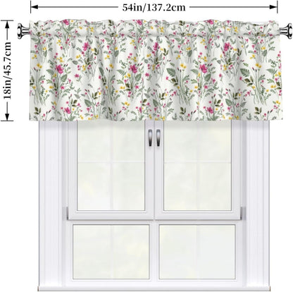 Spring Valances for Windows - Pink Yellow Floral Cafe Curtains Green Leaf Short Curtains for Living Room Bathroom Bedroom Basement