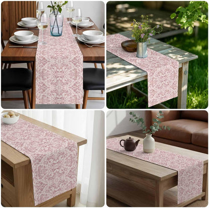 Pink Baroque Table Runner 70 Inches Long, Kitchen Dining Table Decoration, Farmhouse Scroll Floral Damask Patterned Coffee Tablerunner Dress Scarves Farmhouse Décor for Party, Holiday, 13 x 70