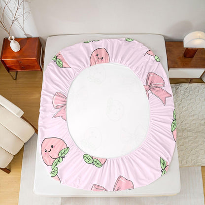 Erosebridal Bowknot Fitted Sheet Full Size Peach Bed Sheets Cute Cartoon Peaches Kawaii Pink Bow Bedding Set for Kids Boys Girls Fruit Princess Ribbon Bowtie Sheets
