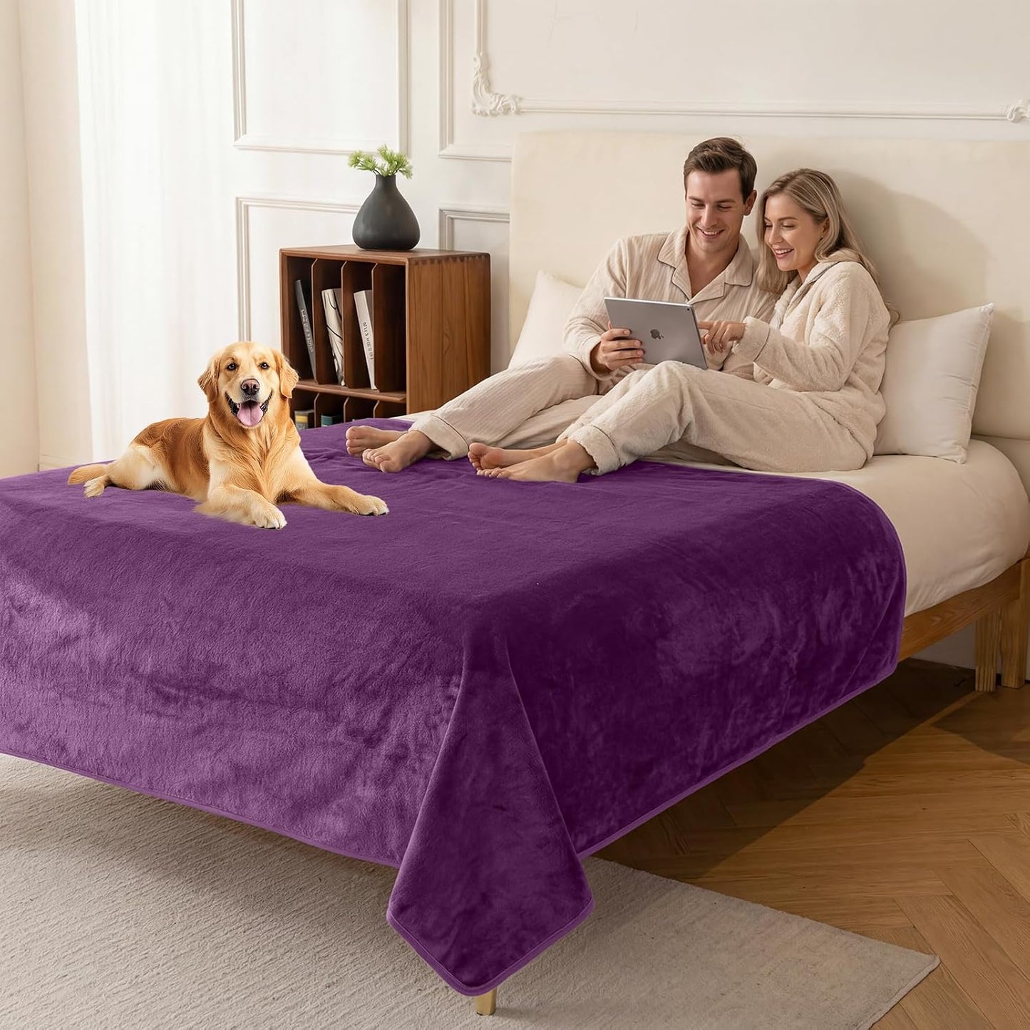 Deep Dream Waterproof Blanket for Bed, King Size Reversible Soft Flannel Love Blanket for Couples Washable, Spill-Proof Bed Blanket Dog Blanket for Sofa, Bed,Travel (80"x90", Rose Purple/Pink)
