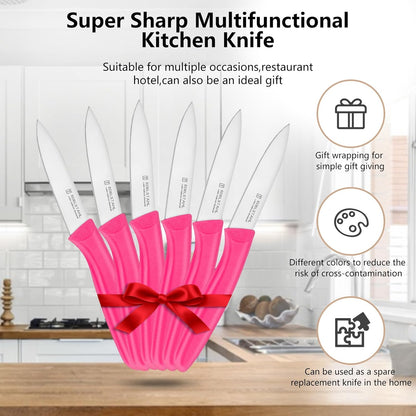 Paring Knives Set,Stainless Steel Paring Knife Set of 6,Sharp Vegetable&Fruit Knifes,Small Knife Set,Ergonomic Handle Paring Knives,Straight Edge Paring Knife Set,Pink Peeling Knife