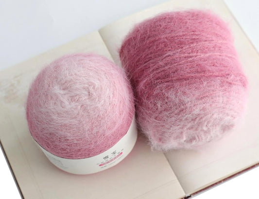 Snowbaby Wool Acrylic Blend Long Pile Yarn,(Worsted) Long Gradient Yarn for Knitting and Crocheting DIY Scarves, Shawls, Blankets, and Clothing, 2x3.52oz/100g 207yds(07-Pink Gradient)