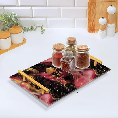 Golden Peach Waves Marble Decorative Acrylic Breakfast Tray with Handles Tray for Coffee Table for Jewelry Perfume for Dinner Serving bandeja decorativa para perfumes