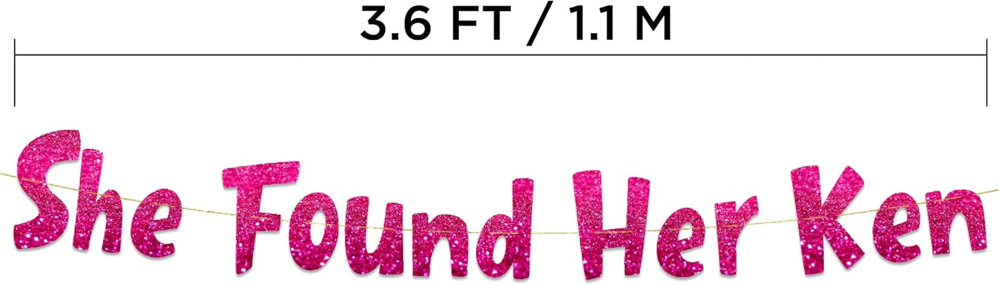 Pre-Strung She Found Her Ken Pink Glitter Bachelorette Banner - Bachelorette Party Decorations for Her - Party Supplies, Favors and Gifts