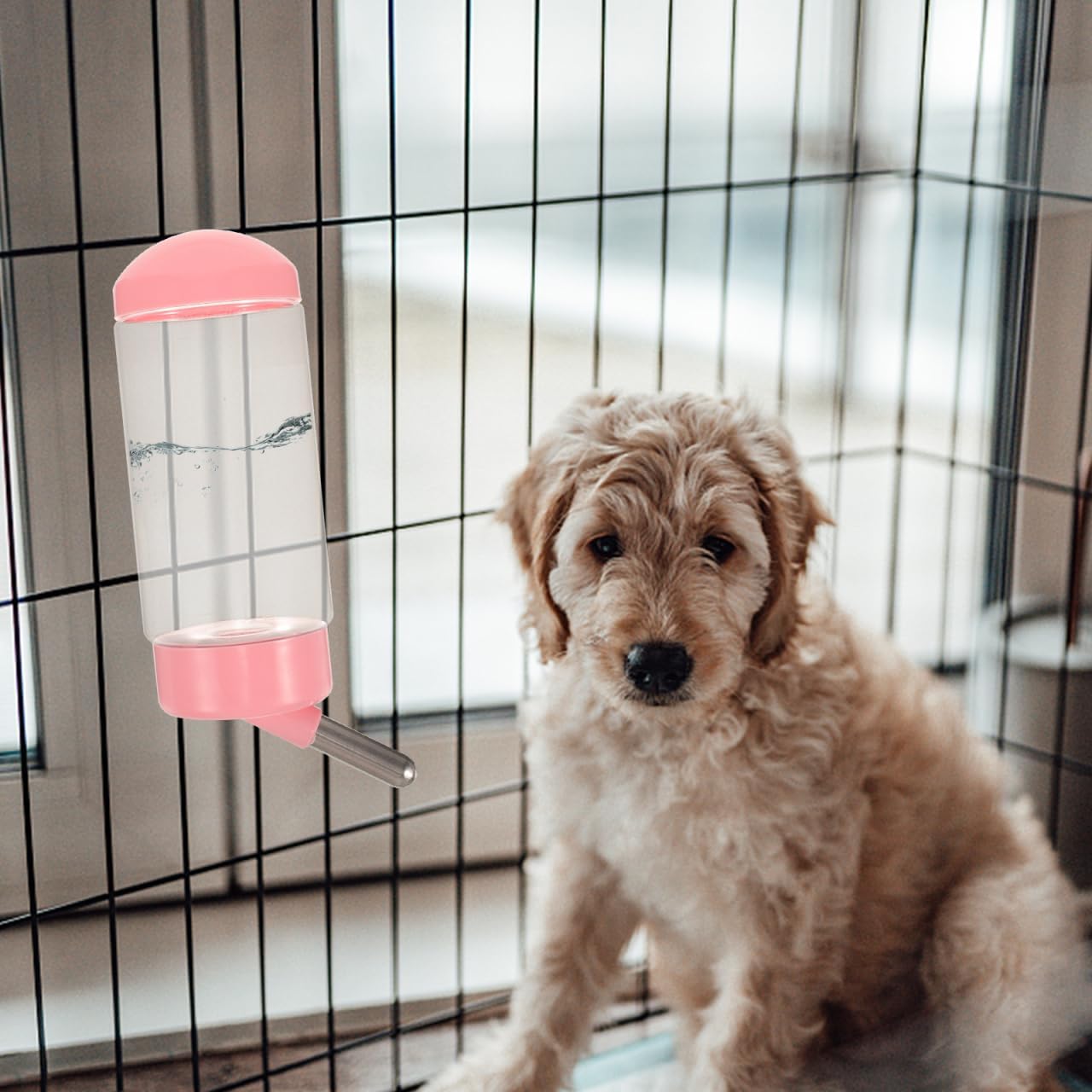 SUPVOX Pet Water Bottle Hanging 400ml Dog Cat Rabbit Water Dispenser Leakproof Odorless Easy to Install Pink Design