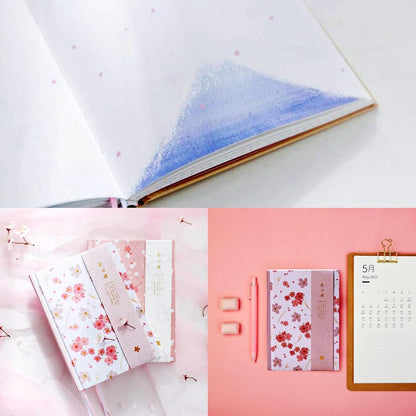 A5 Pink Hardcover Notebook Journal,Sakura Grid Diary Book Premium Paper 5.1X 7 in,226 Pages,Horizontal Line Journal for Women Girls Students Work Home School