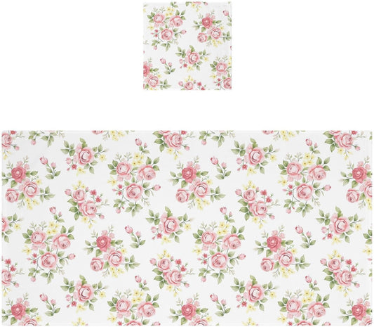 senya Flower Bath Towel Set, Pink Rose Flower Floral Cotton Bath Towels Soft Highly Absorbent Fast Drying for Bathroom Gym Hotel Beach, 1 Bath Towel 1 Washcloth