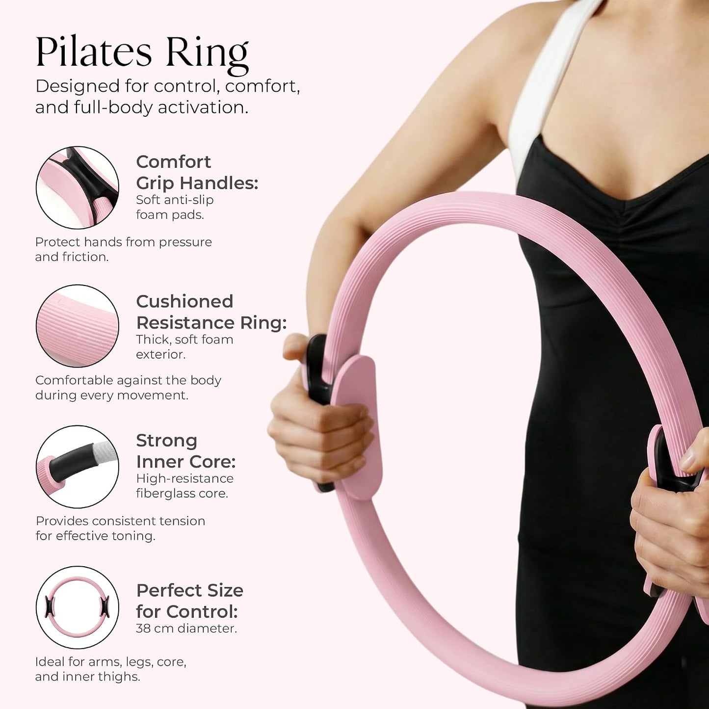 Pilates Kit for Home Workouts with 14” Pilates Ring Pilates 8” Mini Ball with and 3 Booty Bands Set, Pilates Essentials Kit for Women with Guided Workout Video, Home Pilates Equipment