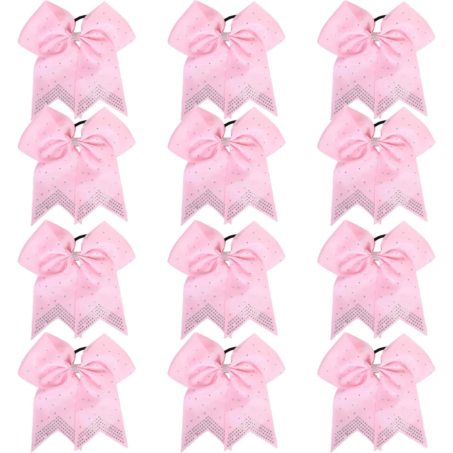 12PCS 8" Rhinestones Large Cheer Hair Bows for Girls, Hand-made Grosgrain Ribbon Hair Accessories for Teen Girls Softball Cheerleader Sport (Light Pink)