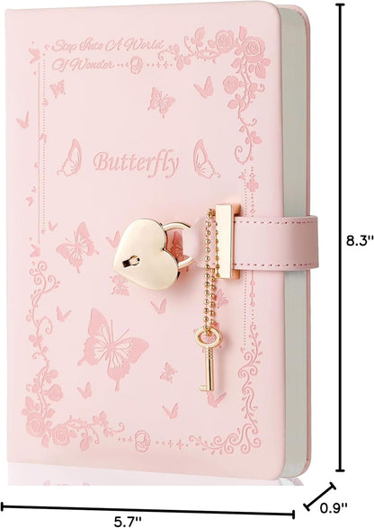 Diary with Lock and Key for Girls Ages 8-12 Journal with Lock for Teen Girls 288 Pages Heart-Shaped Locked Journal for Women, Pink