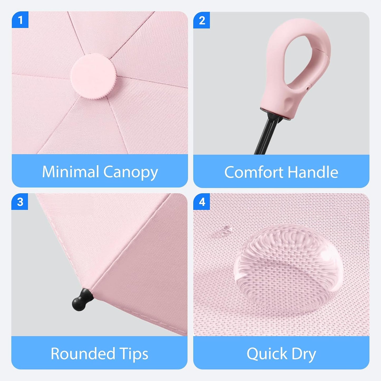 Fuxiqar 2-Pack Travel Compact Mini Umbrella with Hook Ring Handle, Lightweight Folding Sun & Rain Umbrella, UPF 50+ UV Protection