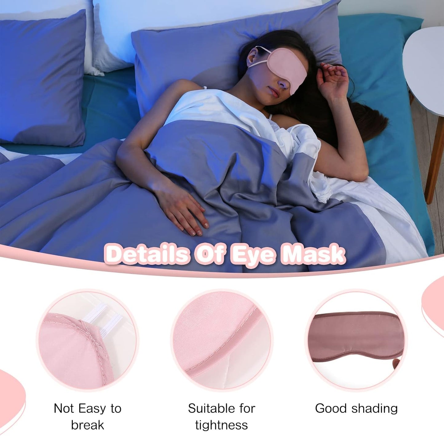 Silkfly 100 Pieces Silk Eye Sleeping Mask Bulk with Adjustable Strap Christmas Blackout Eye Cover Gifts for Night Blindfold for Women Men Comfortable Travel Sleep(Pink)