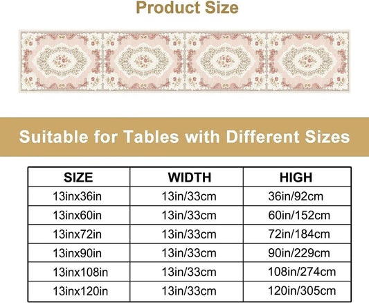 Boho Floral Pink Table Runner,Vintage Elegant Country Rustic Farmhouse Pattern Retro Table Runner for Coffee Table Dining Room Table Bedroom Party Holiday Decor 13x36Inch