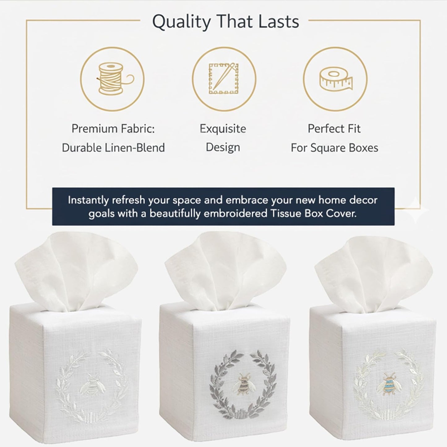 Jacaranda Living Square Tissue Box Cover, Linen/Cotton Fabric Tissue Holder, Decorative Cloth Tissue Cube Cover, Botanical Designs, Hydrangea Too (Light Pink)