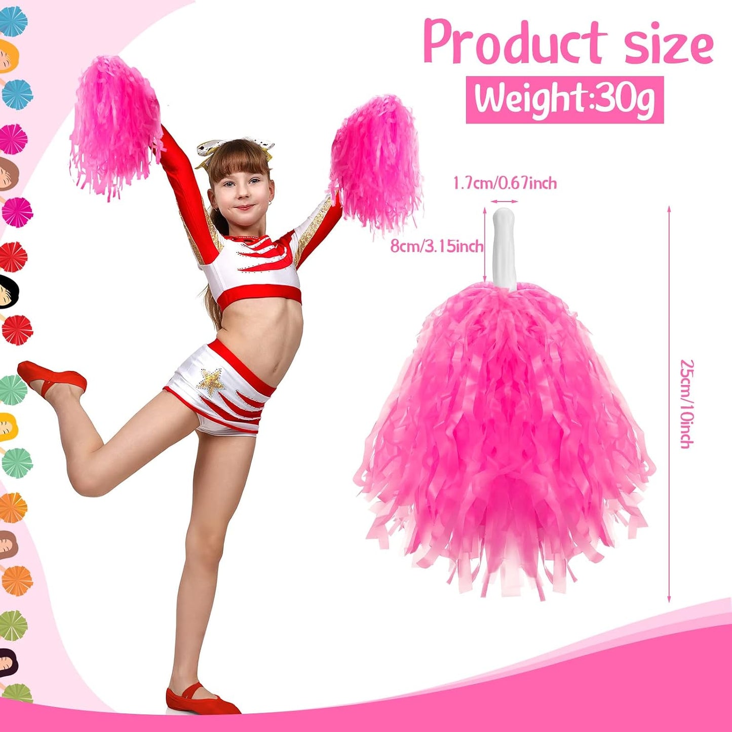Meooeck 80 Pcs Cheerleading Pom Poms Sports Dance Spirit Cheer Pompoms with Handles Plastic Cheerleader Stuff for End of Year Grduation Party Sport Game Gymnastics Team Dance Club